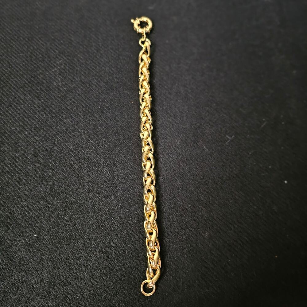 Moda Al Massimo Italy 18K Yellow Gold Over Bronze Wheat Link Bracelet 7.75” - Picture 2 of 5